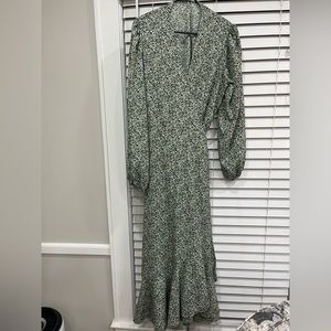 Bohemian Dress Wrap V Neck Long Sleeve High Split Flowy Floral Maxi Dress w/Belt